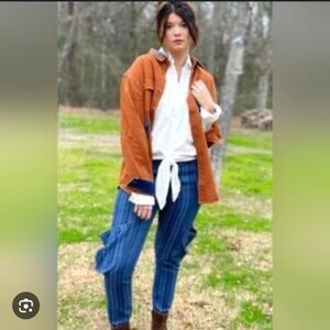 Jaded Gypsy Blue Striped Button-Up Pants/Jeans_L/XL